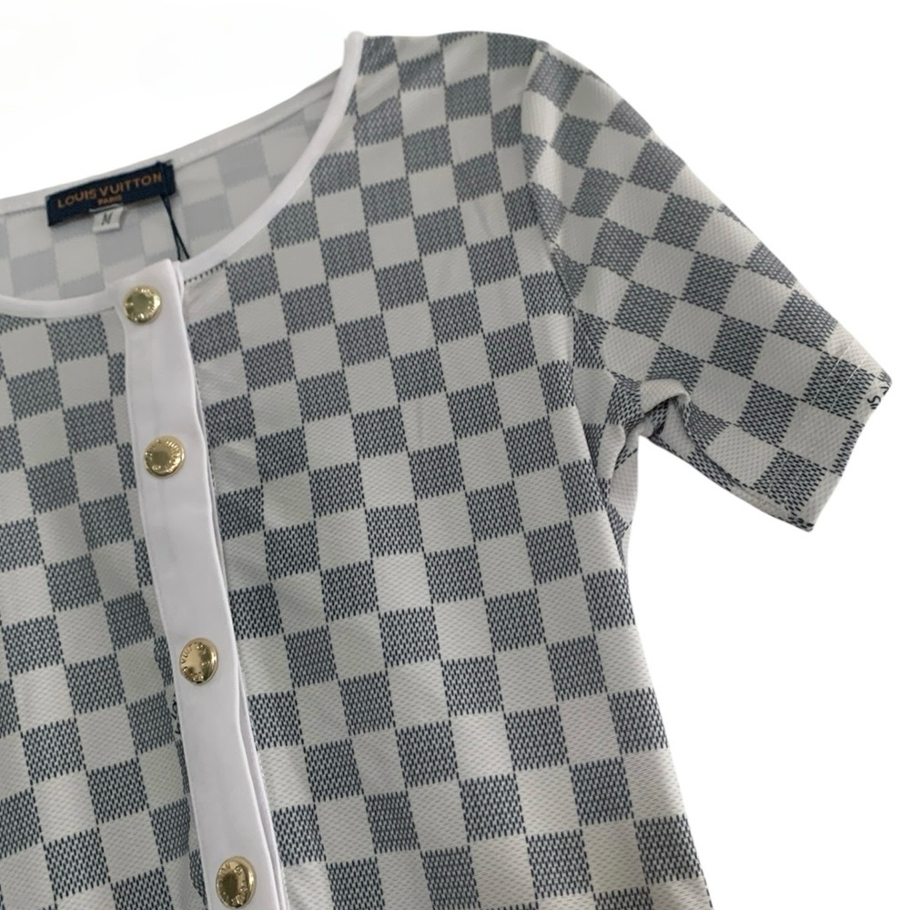 🆕 Louis Vuitton Style Damier Azur short-sleeved swimsuit / Bodysuit 🆕 - Picture 8 of 9